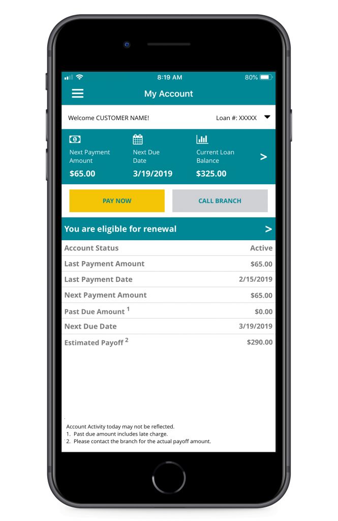 Security Finance App Preview My Account Page