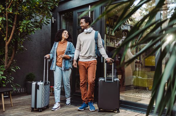 African-American tourists leaving on a trip